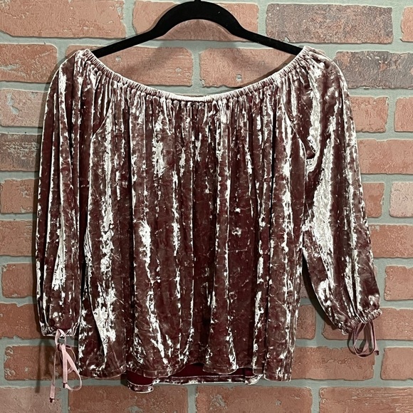 American Eagle Crushed Velvet Dusty Rose Pink Off Shoulder Top Shirt Size Medium - Picture 3 of 7